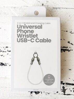 Universal Wristlet USB-C Charging Cable in White and Silver